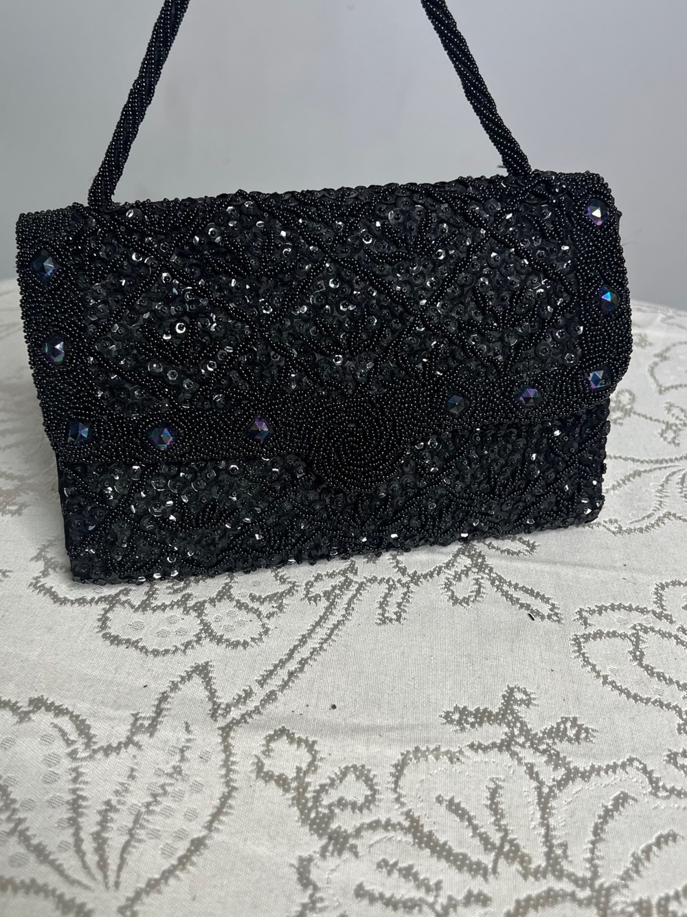 Vintage Black Beaded Sequin Evening Clutch